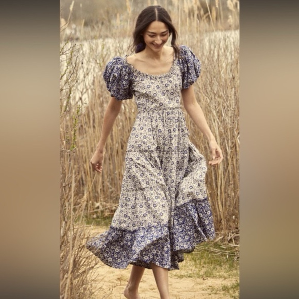 DOEN Simonetta Navy and White Floral Midi Dress